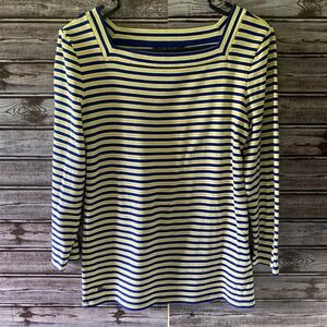 Lauren Ralph Lauren Women's Long-Sleeved Top Sz L Blue Yellow White Striped Logo